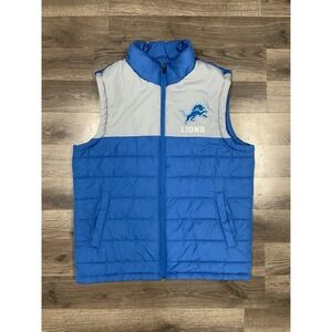 Detroit Lions  NFL Puffer Vest Size Medium Blue Grey NFL Football Jacket